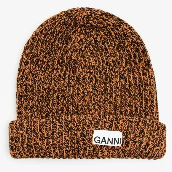 Brazilian Sand Ganni Orange Beanie Sand Ganni Wool Knit Hat Ganni